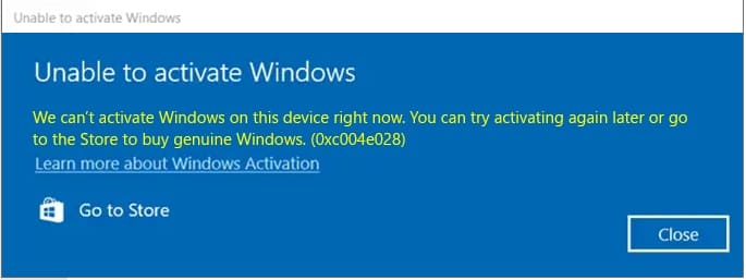 0xC004E028 error