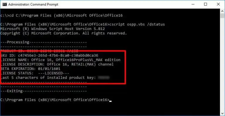 Identifying the product key in Microsoft Office