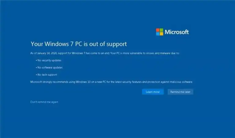 Your Windows 7 PC is out of support | Solution