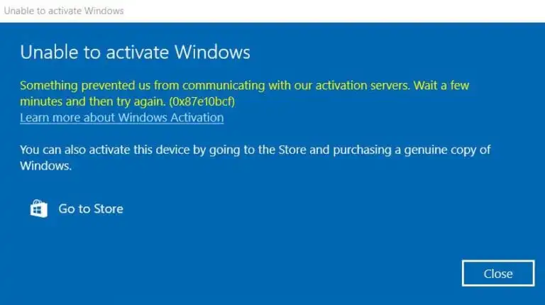 Windows activation error 0x87e10bcf – How to fix it?