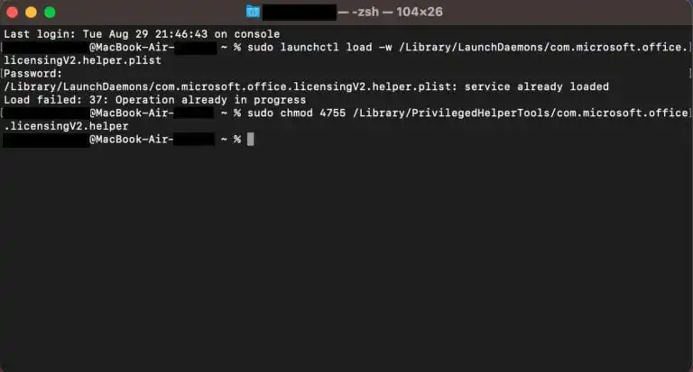 Error on Mac: Unable to connect to the licensing helper.