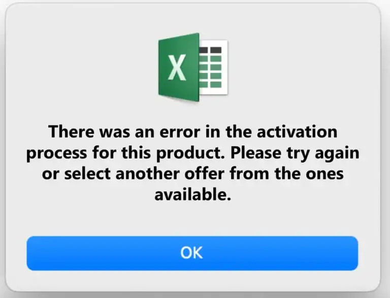 Office on Mac activation error: There was an error activating process for this product