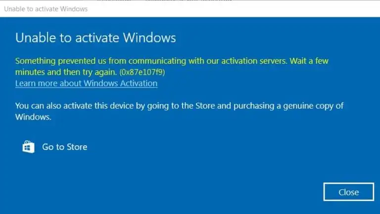 0x87e107f9 – Windows activation error. How to fix it?