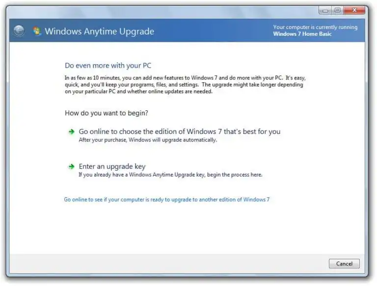 Windows Anytime Upgrade – Instructions