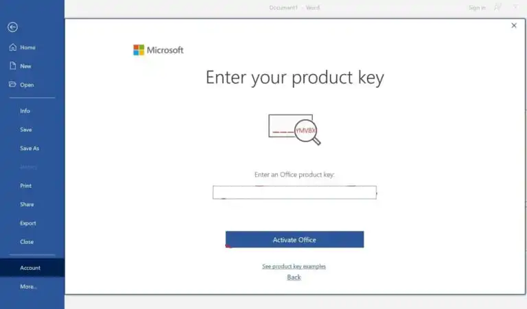 After activating Microsoft Office, a request for activation appears.