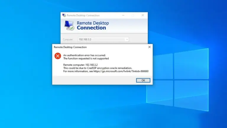 RDP: An Authentication Error Has Occurred. The Function Is Not Supported.